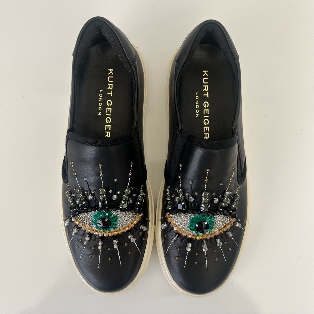 Kurt Geiger London Evil Eye Black Leather Slip On Sneakers EU 35 US 5 - Picture 5 of 13